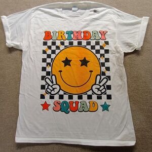 Birthday Squad Smile Face Sarcastic Novelty Funny White S/S‎ T-Shirts Mens LARGE